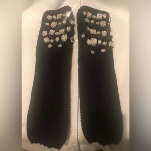 Rhinestone Embellished Crochet Fingerless Gloves